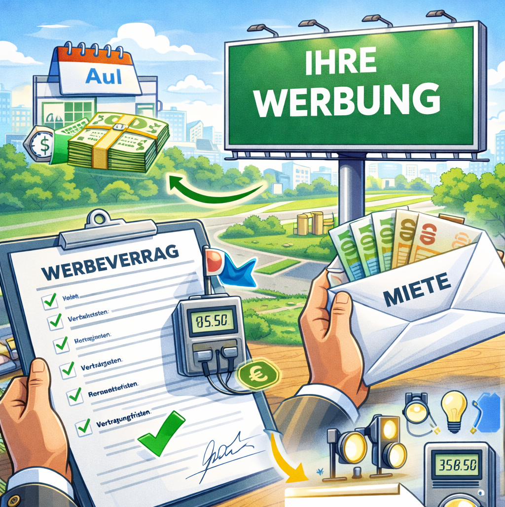 Werbevertrag - Mietvertrag für Werbefläche vermietenKostenlose Mustervereinbarung für das vermieten von Werbeflächen zum Download