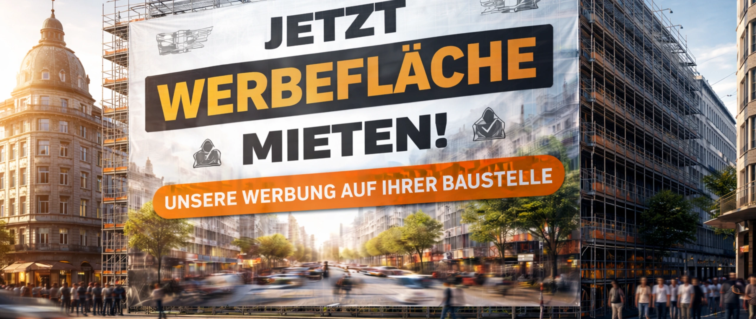 Gerüstwerbung - Unsere Werbung auf Ihrer Baustelle - Baugerüst als Werbefläche vermieten mit Werbestandort24