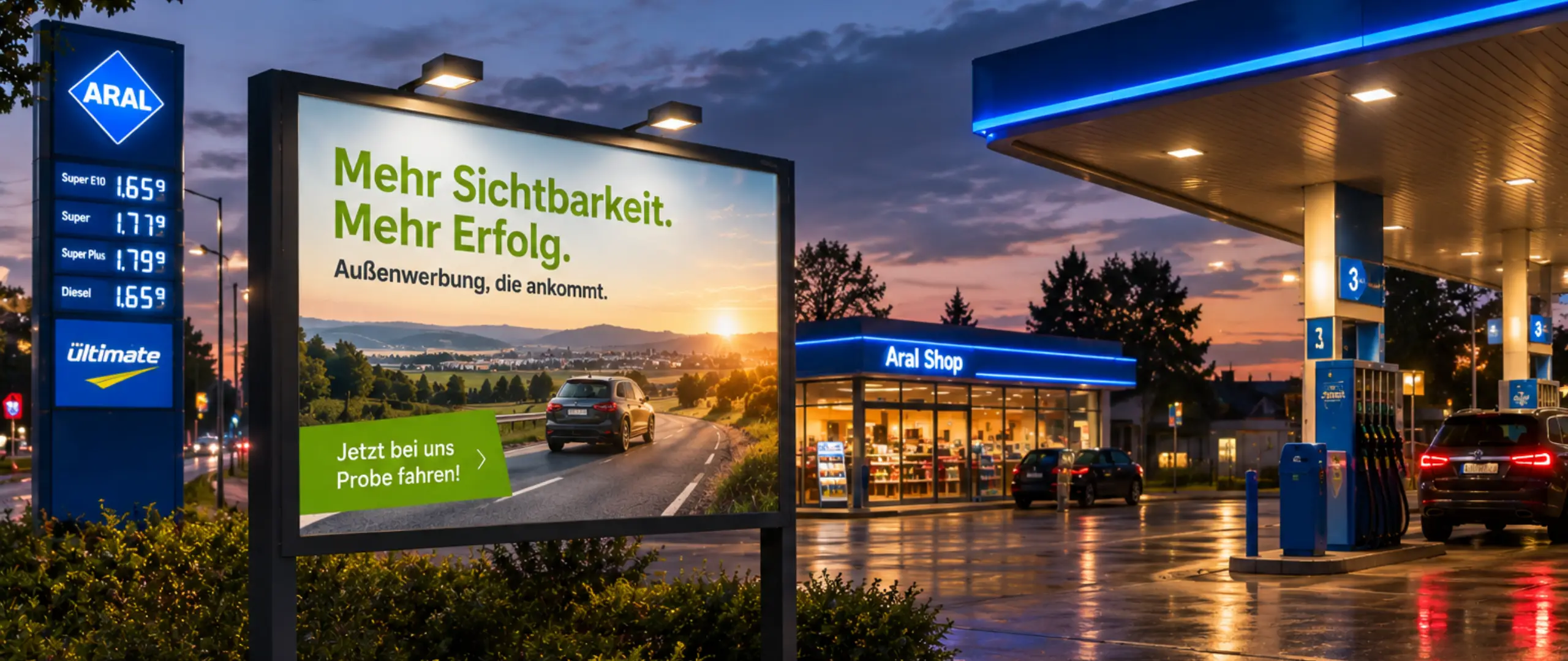 Werbung an Tankstellen 1 Tankstelle für Werbung vermieten / Werbung auf Tankstellengelände: Sie möchten Ihre Tankstelle für Werbung anbieten und vermieten? Mit Werbung an Tankstellen lassen sich zusätzliche Einnahmen erwirtschaften und Passanten unterbewusst Ihre Tankstelle ins Gedächtnis bringen. Erfahren Sie, wie Sie Ihr Tankstellengelände für Plakatwände vermieten und wie Sie Ihren Tankshop mit digitalen Screens aufwerten und gleichzeitig mit kurzen Werbespots von umliegenden Firmen zusätzliche Einnahmen generieren.