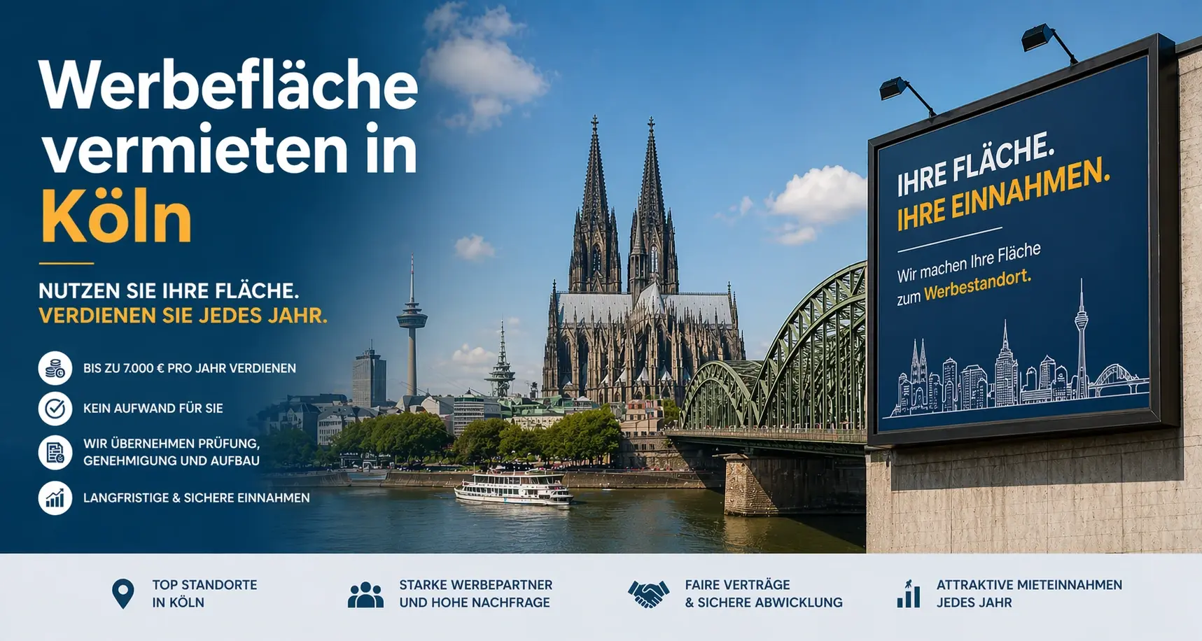 Werbefläche vermieten Köln,Werbefläche vermieten in Köln,Werbeflächen in Köln,Werbestandort in Köln vermieten,Werbung in Köln,Wie viel kann man mit Werbeflächen in Köln verdienen?,Werbestandort in Köln,Außenwerbung in Köln,passives Einkommen mit Außenwerbung in Köln,Werbeanlagen in Köln,Genehmigung von Werbeanlagen in Köln,Werbefläche in Köln anbieten,Vermietung von Werbeflächen in Köln,Werbestandort in Köln anbieten Werbefläche vermieten Köln und bis zu 7.000 € pro Jahr verdienen