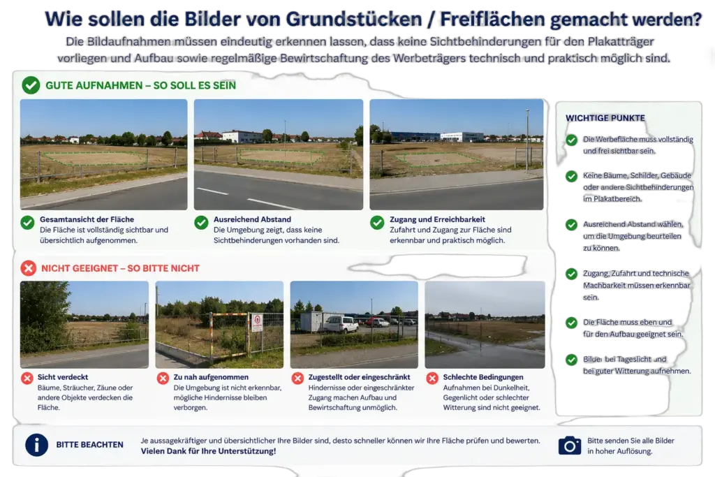 Wie sollen Bilder von Grundstücken und Freiflächen gemacht werden Wie sollen Bilder von Grundstücken und Freiflächen gemacht werden